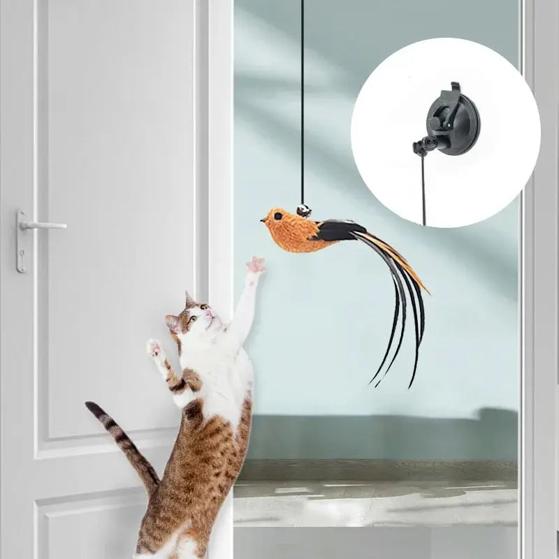 Feather Teaser Wand Cat Toy with Suction Base