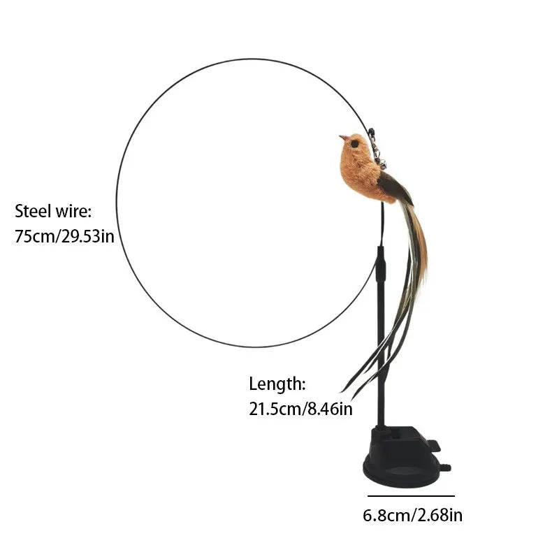 Feather Teaser Wand Cat Toy with Suction Base