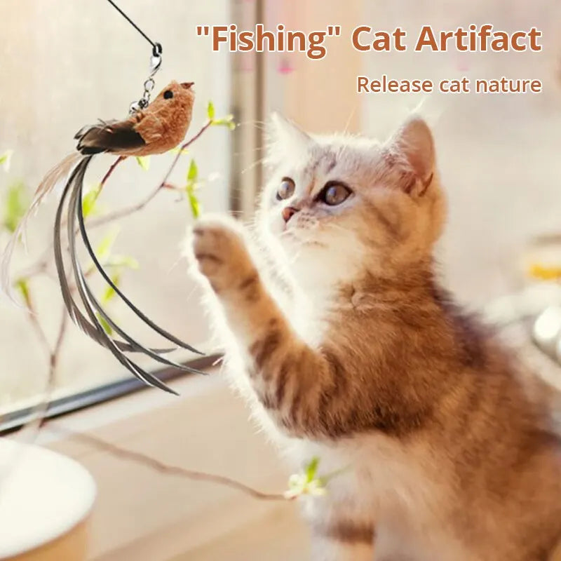 Feather Teaser Wand Cat Toy with Suction Base